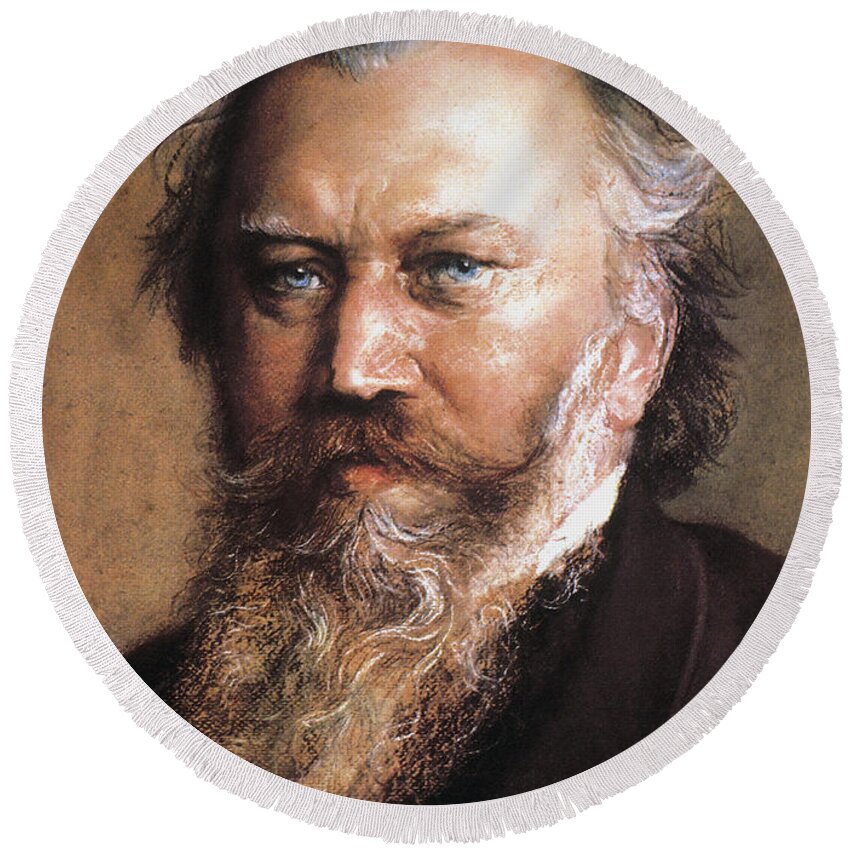 19th Century Round Beach Towel featuring the painting Johannes Brahms by Ludwig Michalek