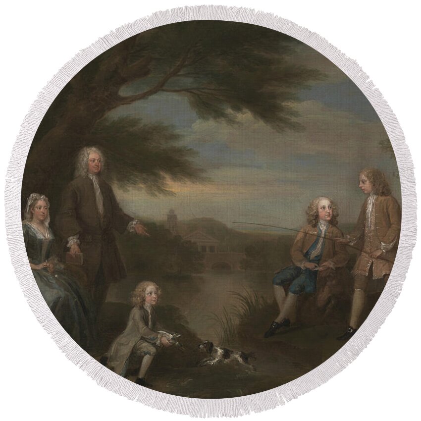 William Hogarth Round Beach Towel featuring the painting John and Elizabeth Jeffreys and Their Children by William Hogarth
