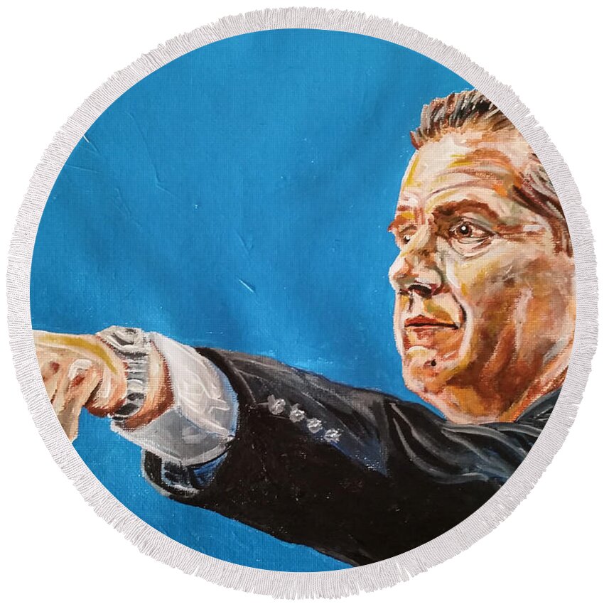 Portrait Round Beach Towel featuring the painting John Calipari by Joel Tesch