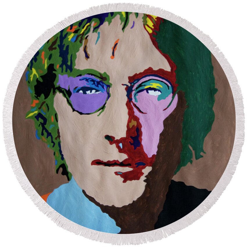 John Lennon Round Beach Towel featuring the painting John Lennon by Stormm Bradshaw