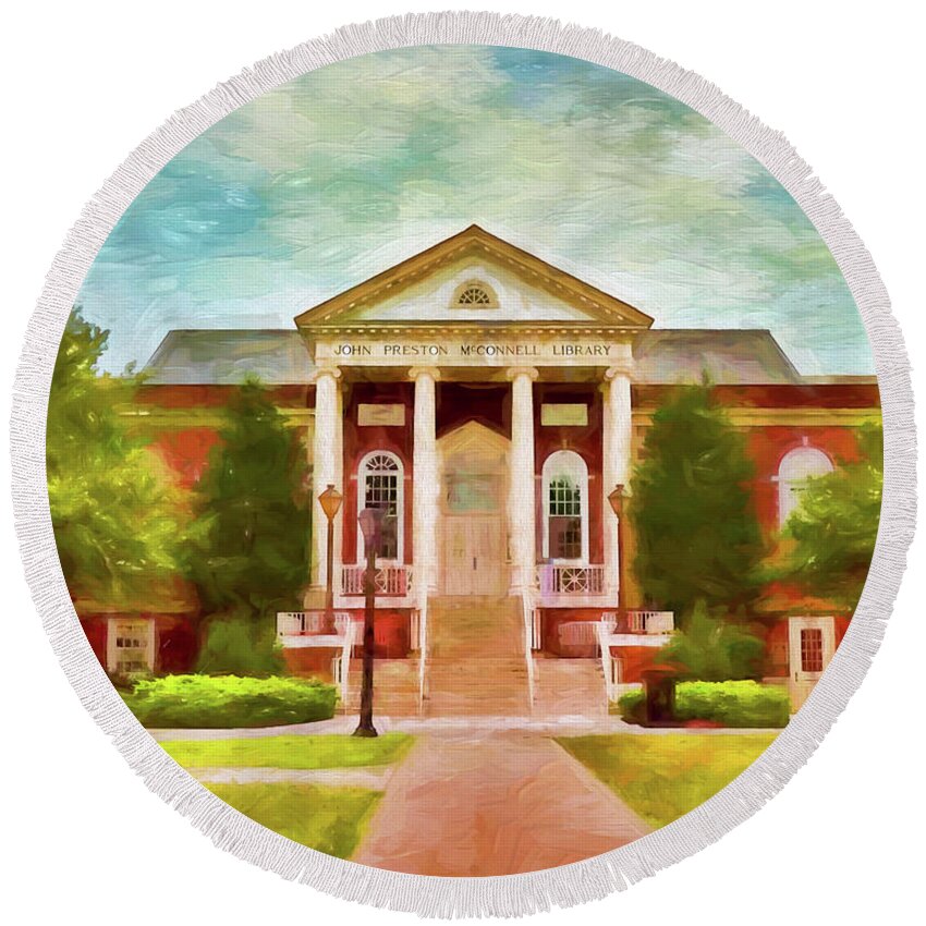 Library Round Beach Towel featuring the photograph John Preston McConnell Library at Radford University by Kerri Farley