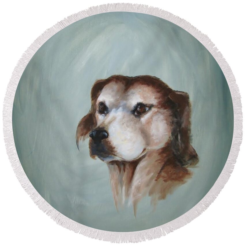 Buddy Round Beach Towel featuring the painting John's Buddy by Patricia Kanzler