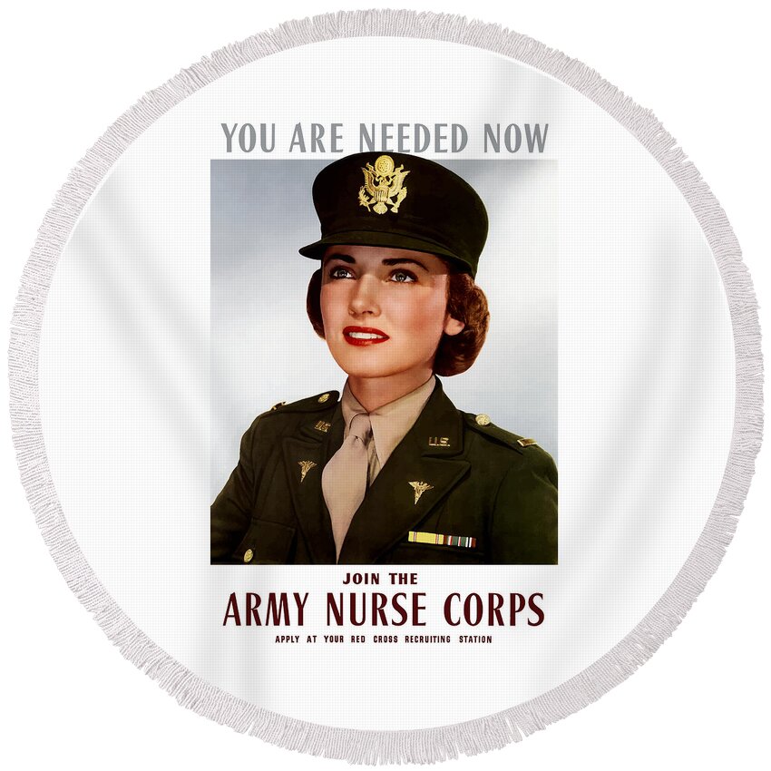 Nursing Round Beach Towel featuring the painting Join The Army Nurse Corps by War Is Hell Store