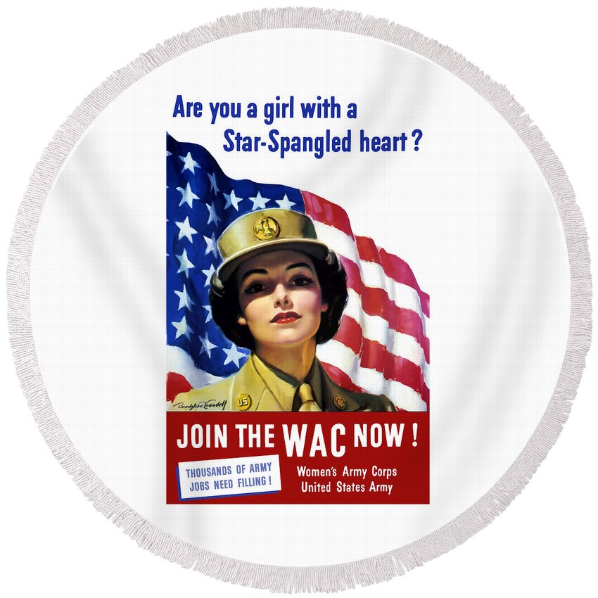 Wac Round Beach Towel featuring the painting Join The WAC Now - World War Two by War Is Hell Store