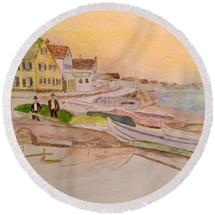 Joppa Flats Round Beach Towel featuring the painting Joppa flats Newburyport by Anne Sands