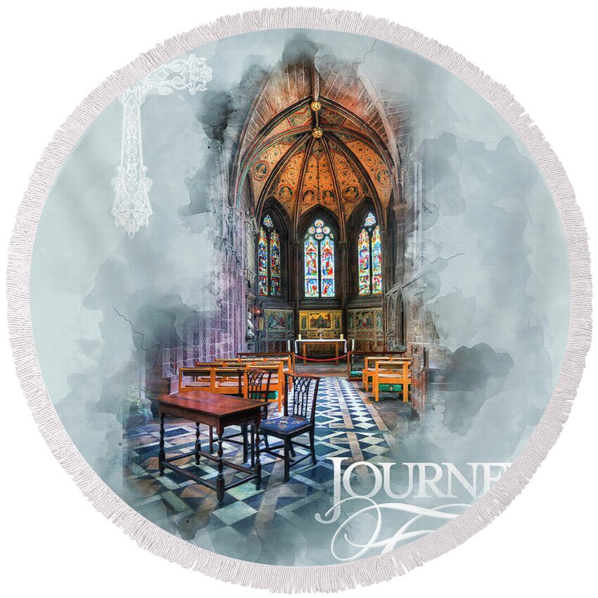 Church Round Beach Towel featuring the mixed media Journey Of Faith by Ian Mitchell