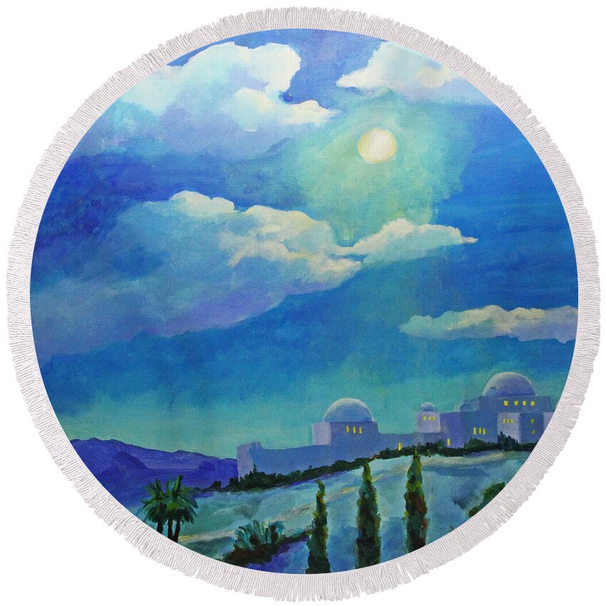 Christian Art Round Beach Towel featuring the painting On a Cold Winter's Night by Maria Hunt