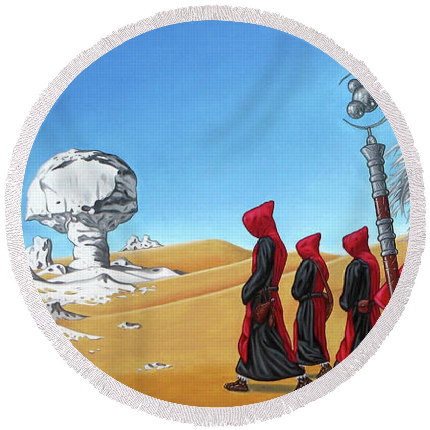  Round Beach Towel featuring the painting Journey to the White Desert by Paxton Mobley