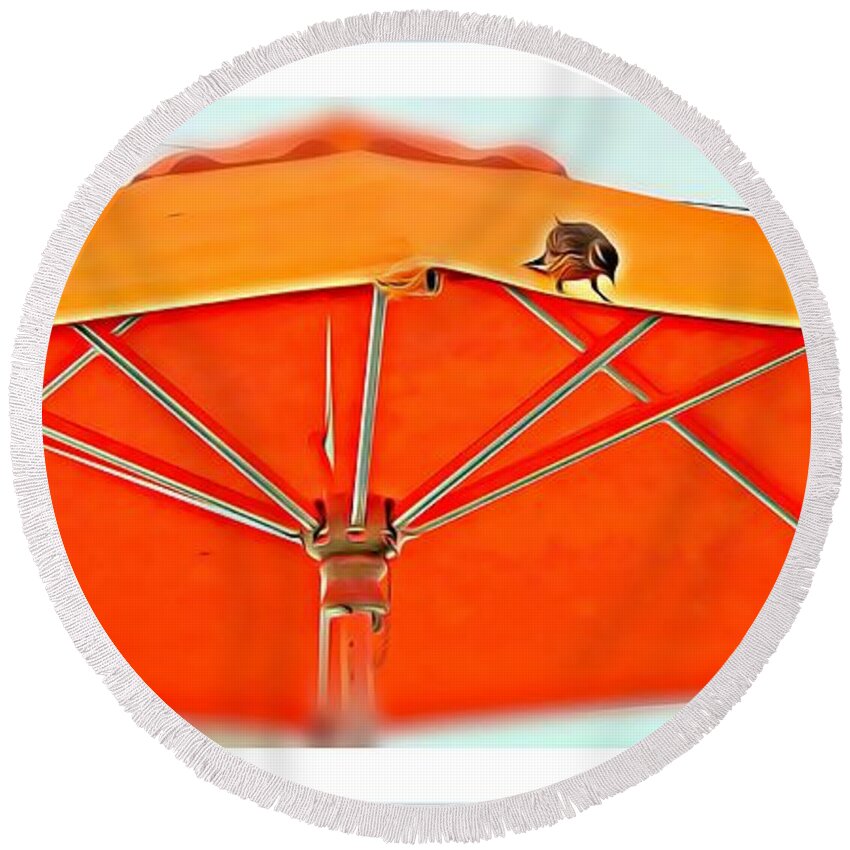 Sparrow Round Beach Towel featuring the digital art Joy on an Umbrella by Mindy Newman