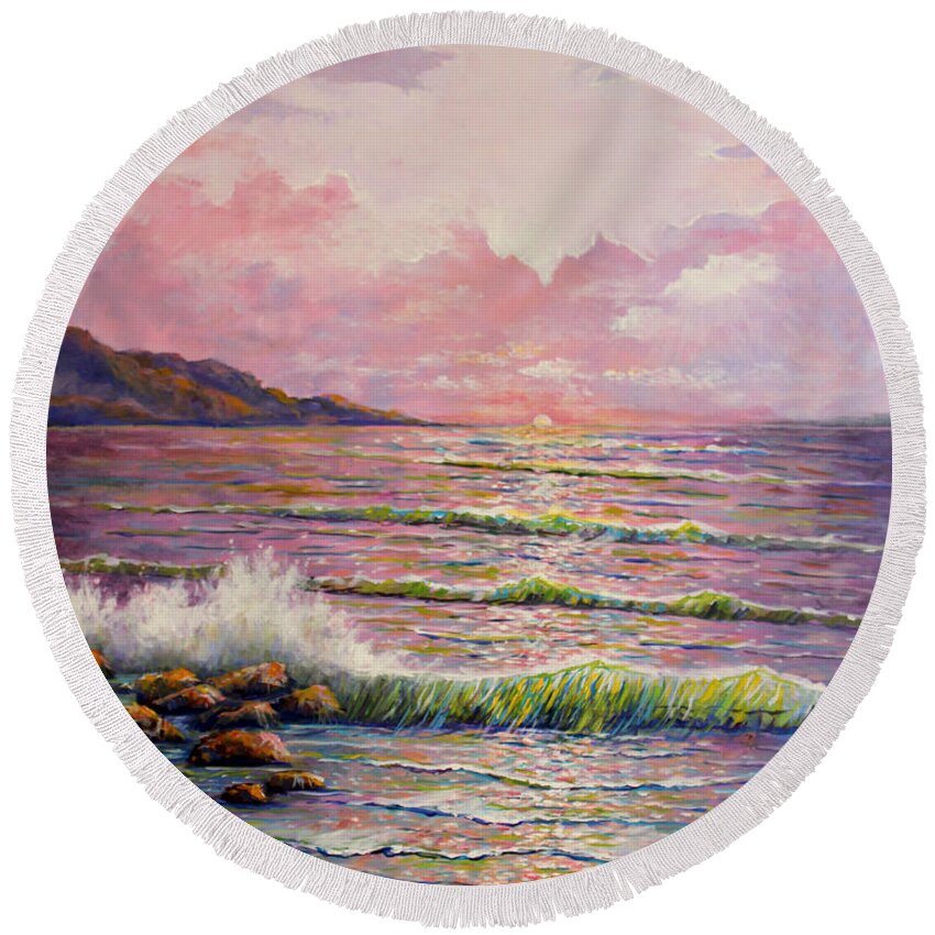 Ocean Sunset Round Beach Towel featuring the painting Joyces Seascape by Lou Ann Bagnall