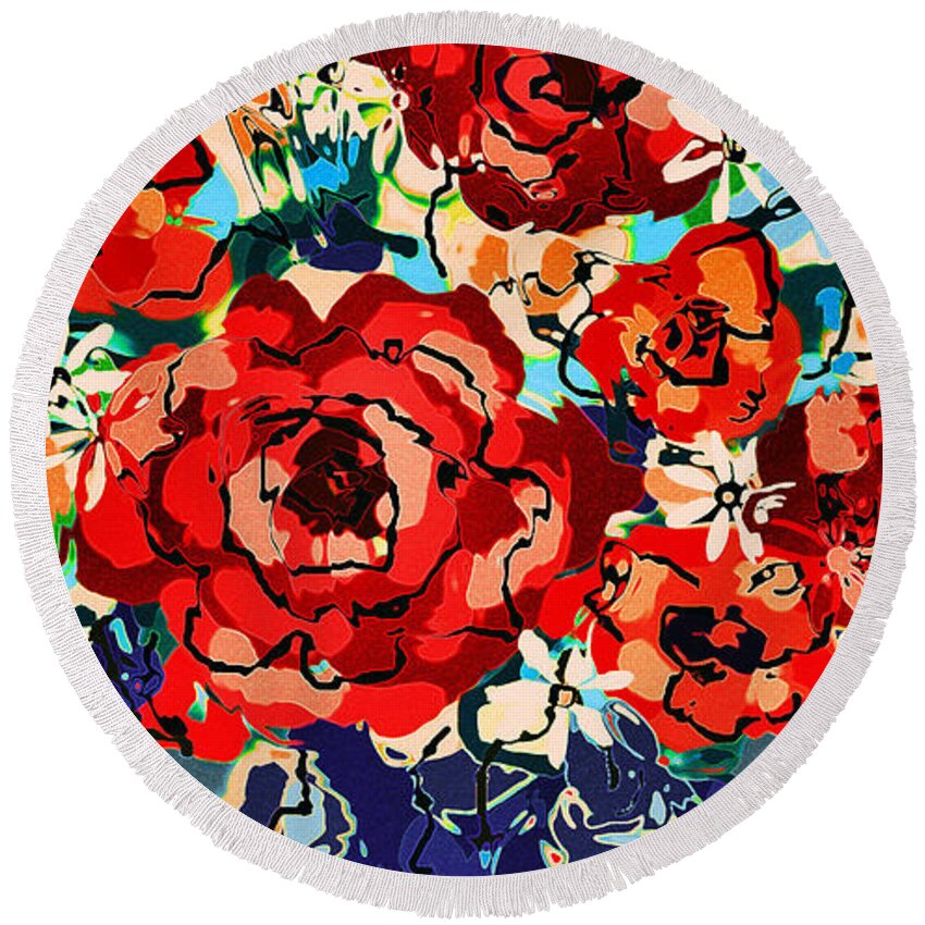 Flowers Round Beach Towel featuring the mixed media Joyful Delight by Natalie Holland