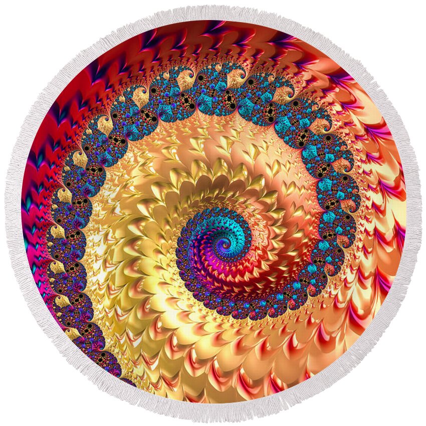Spiral Round Beach Towel featuring the digital art Joyful fractal spiral full of energy by Matthias Hauser