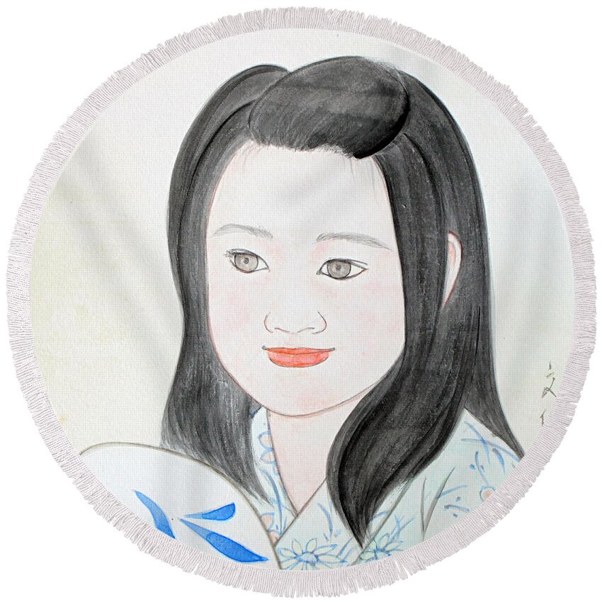 Japanese Round Beach Towel featuring the painting Jozen Mizu no Gotoshi by Fumiyo Yoshikawa