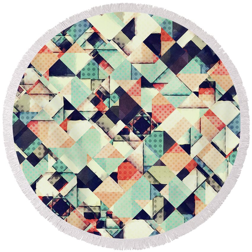 Pattern Round Beach Towel featuring the digital art Jumble of Colors And Texture by Phil Perkins