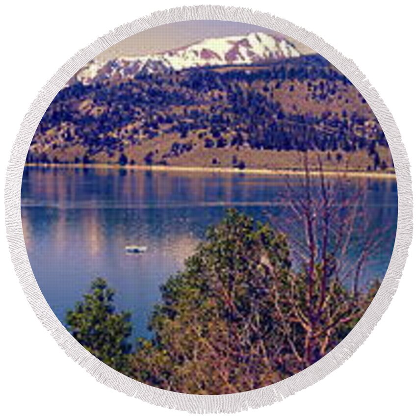 Alpine Round Beach Towel featuring the photograph June Lake Panorama by Joe Lach