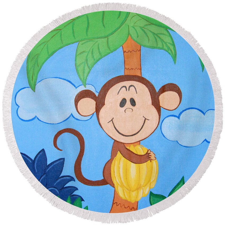 Monkey Round Beach Towel featuring the painting Jungle Monkey by Valerie Carpenter