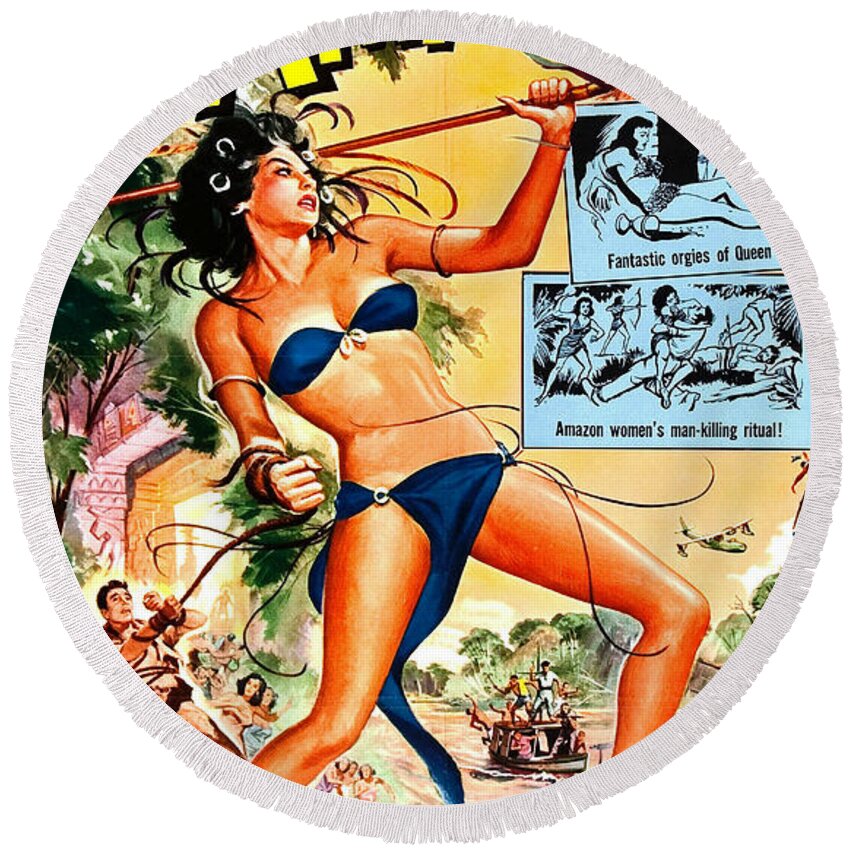 Jungle Movie Poster 1957 Round Beach Towel featuring the photograph Jungle Movie Poster 1957 by Padre Art