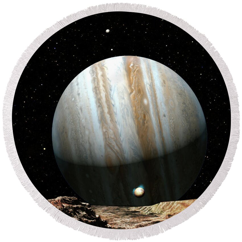 #faatoppicks Round Beach Towel featuring the painting Jupiter Seen From Europa by Don Dixon