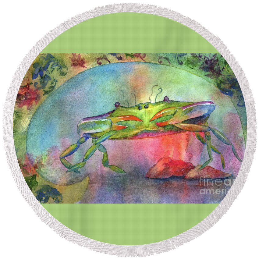 Crab Round Beach Towel featuring the painting Just a Little Crabby by Amy Kirkpatrick