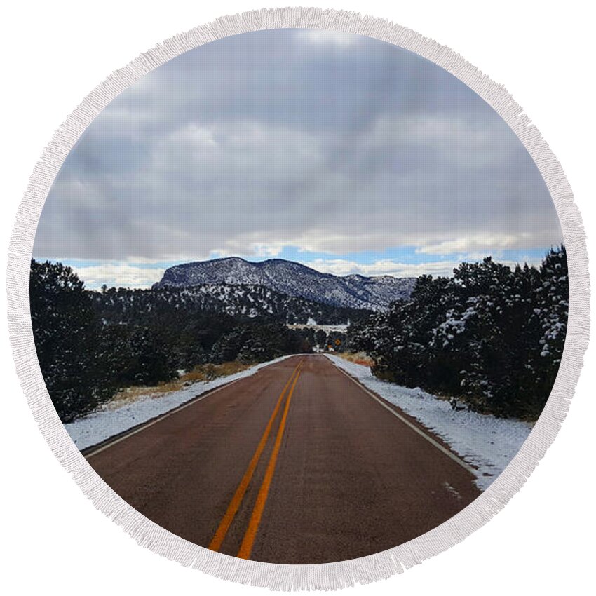 Southwest Landscape Round Beach Towel featuring the photograph Just a little Snow by Robert WK Clark