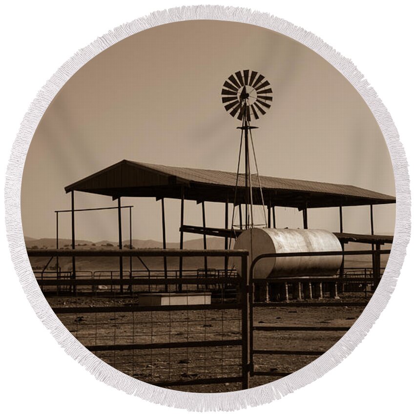 Windmill Round Beach Towel featuring the photograph Just Add Animals by Susan Eileen Evans