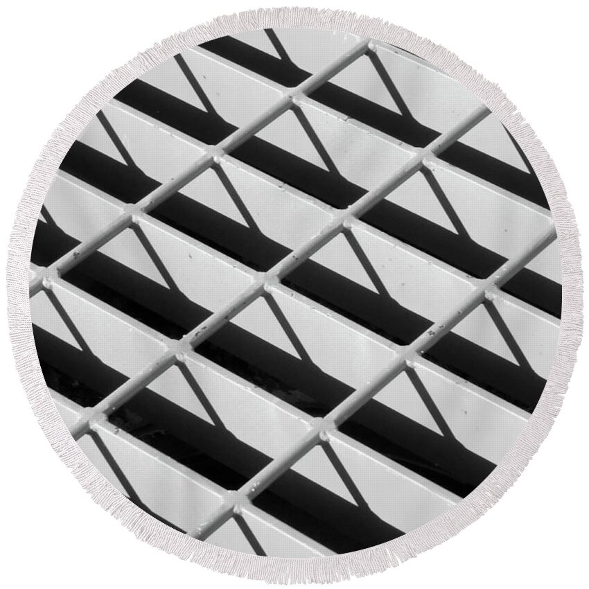 Digital Black And White Photo Round Beach Towel featuring the photograph Just Another Grate by Tim Richards