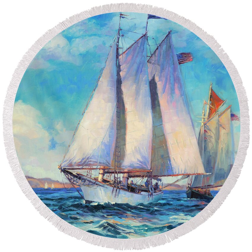 Sailboat Round Beach Towel featuring the painting Just Breezin' by Steve Henderson