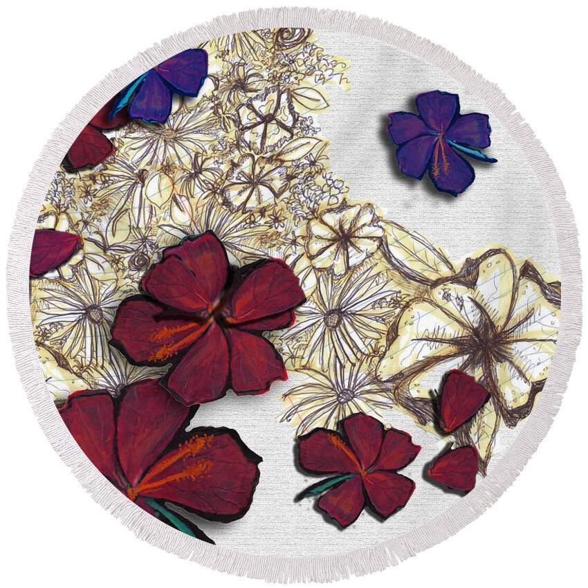 Flowers Round Beach Towel featuring the mixed media Just Doodling by Amy Shaw