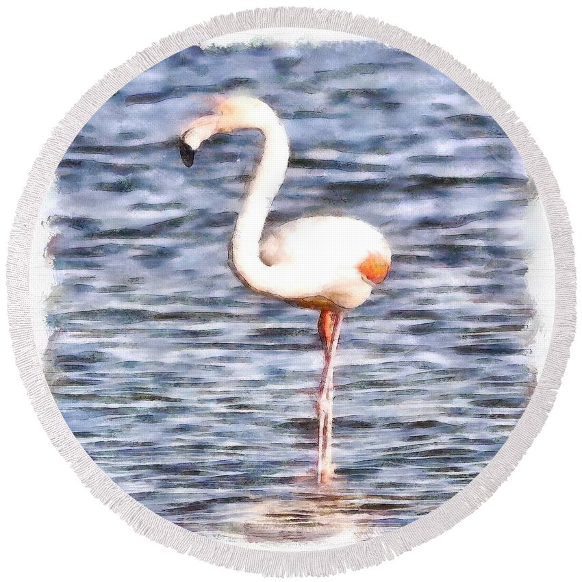 Flamingo Round Beach Towel featuring the painting Just Like A Flamingo by Taiche Acrylic Art