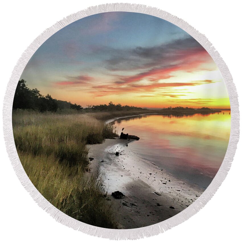 Sunset Prints Round Beach Towel featuring the photograph Just The Two Of Us At Sunset by Phil Mancuso