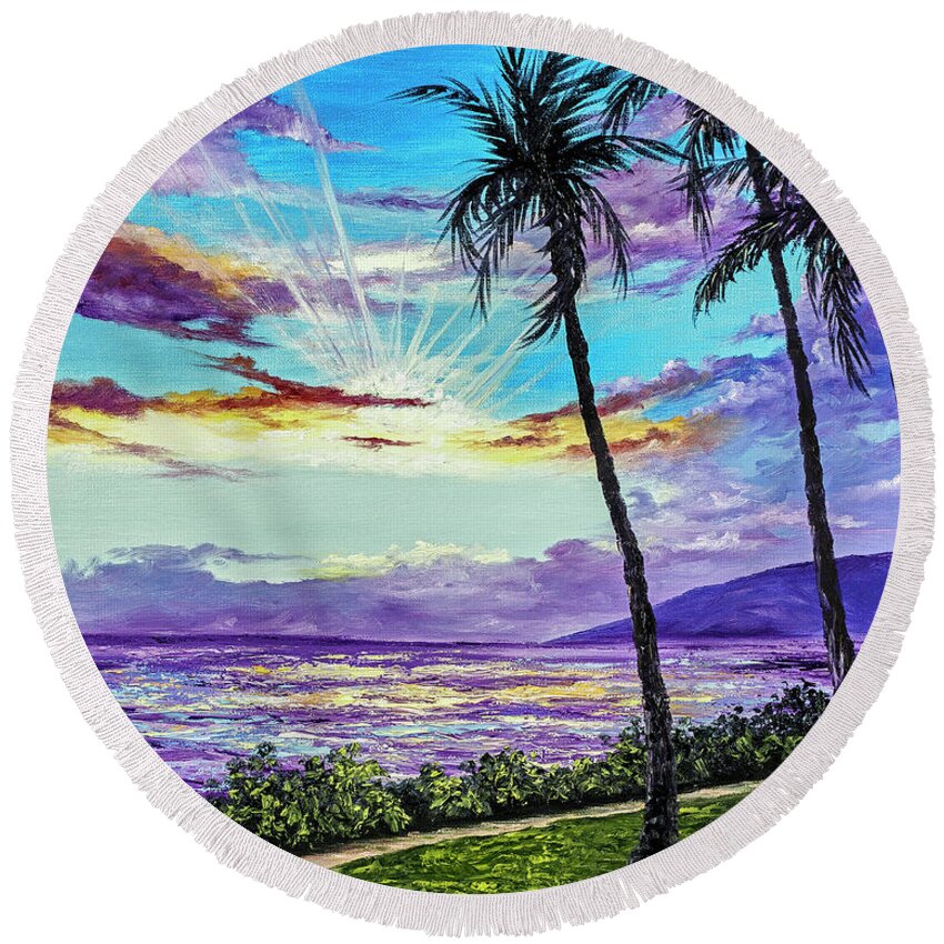 Kaanapali Beach Sunset Round Beach Towel featuring the painting Ka'anapali Beach Sunset by Darice Machel McGuire