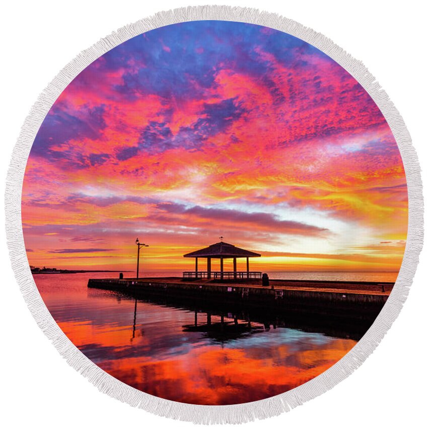 Patchogue Round Beach Towel featuring the photograph Kaleidoscopic Dawn by Sean Mills