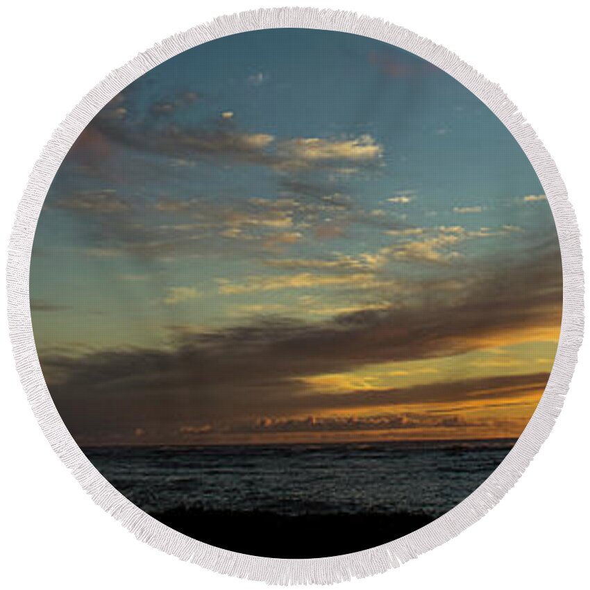 Office Decor Round Beach Towel featuring the photograph Kapaa Sunrise 6098 Pano by Chuck Flewelling