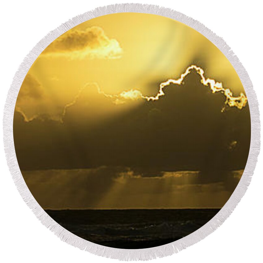 Office Decor Round Beach Towel featuring the photograph Kapaa Sunrise 6708 Pano by Chuck Flewelling
