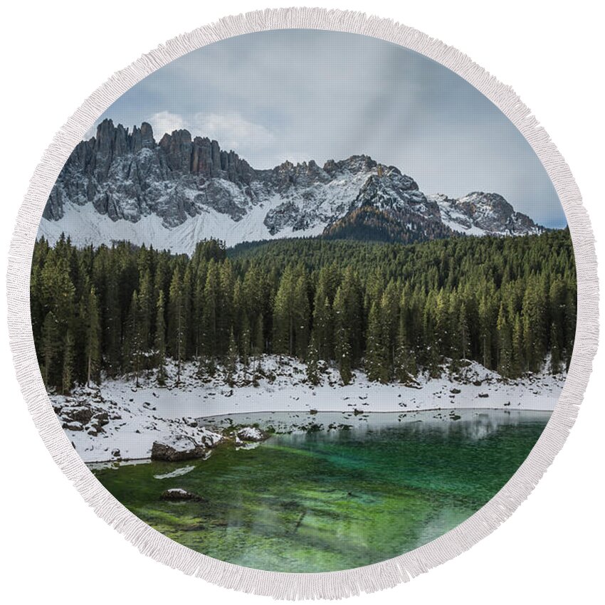 Karersee Round Beach Towel featuring the photograph Karersee by Eva Lechner