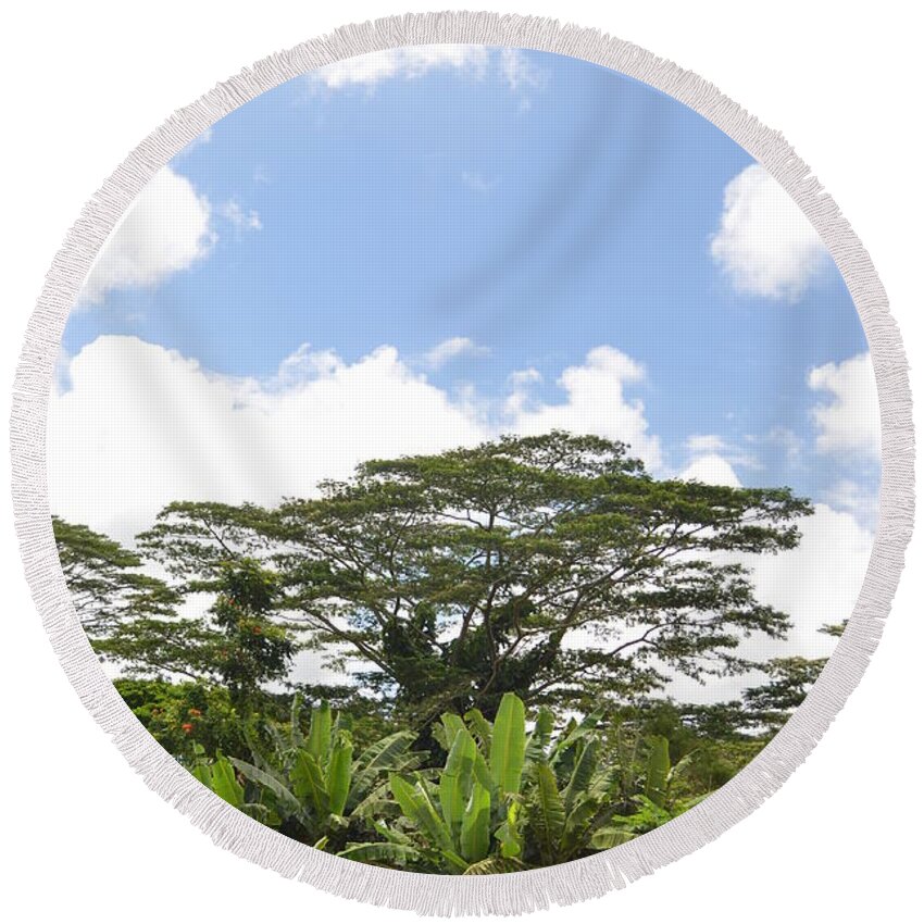 Kauai Round Beach Towel featuring the photograph Kauai Hindu Monastery by Amy Fose