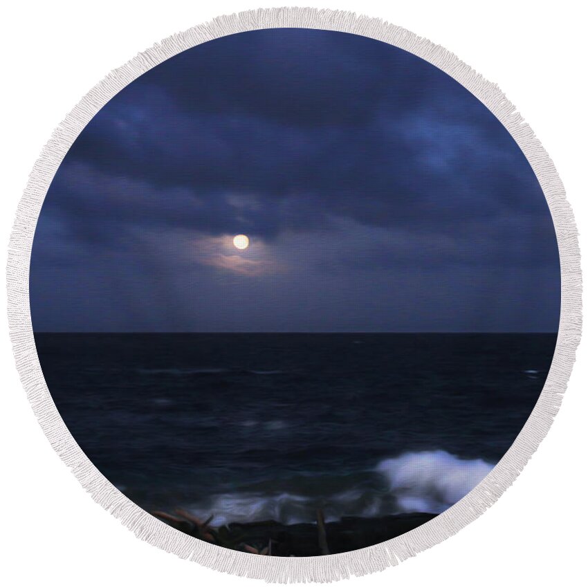 Bonnie Follett Round Beach Towel featuring the photograph Kauai Moon at Poipu by Bonnie Follett