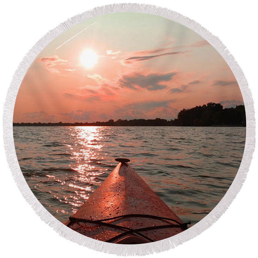 Kayak Round Beach Towel featuring the photograph Kayak Sunset by Michael Rucker