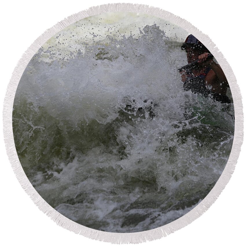 Kayak Round Beach Towel featuring the photograph Kayaking Magic by John Meader