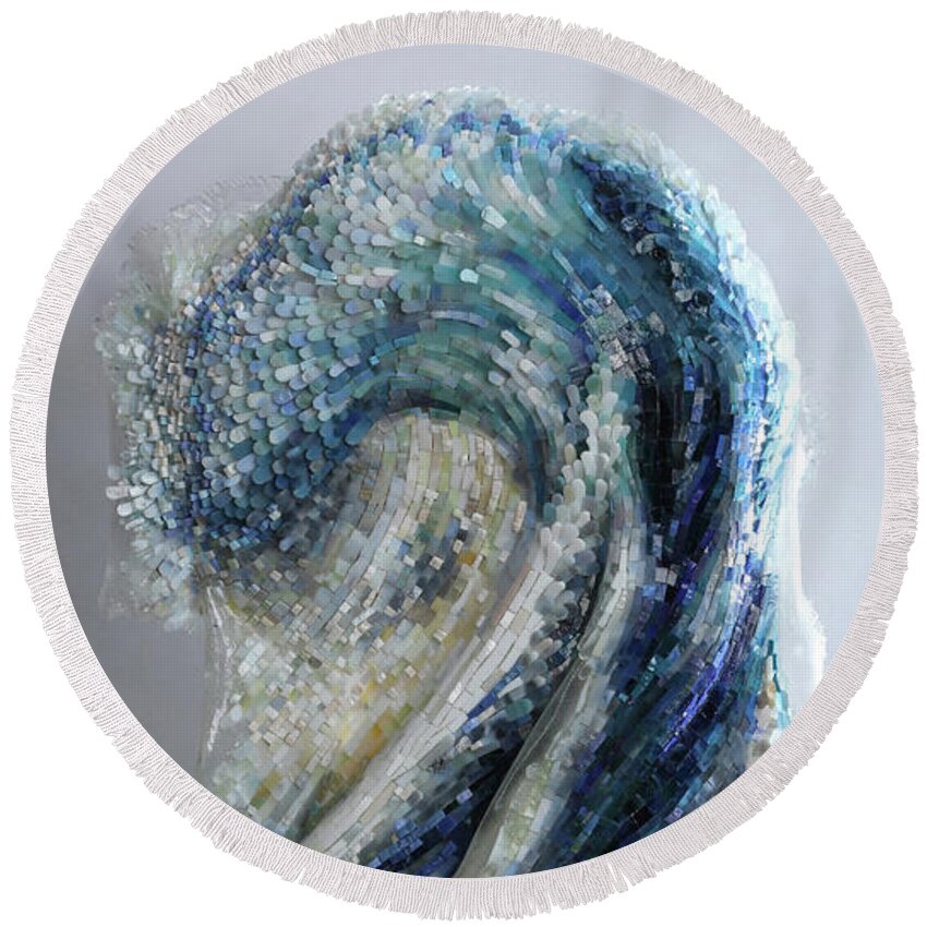 Mosaics Round Beach Towel featuring the glass art Kaynak by Mia Tavonatti