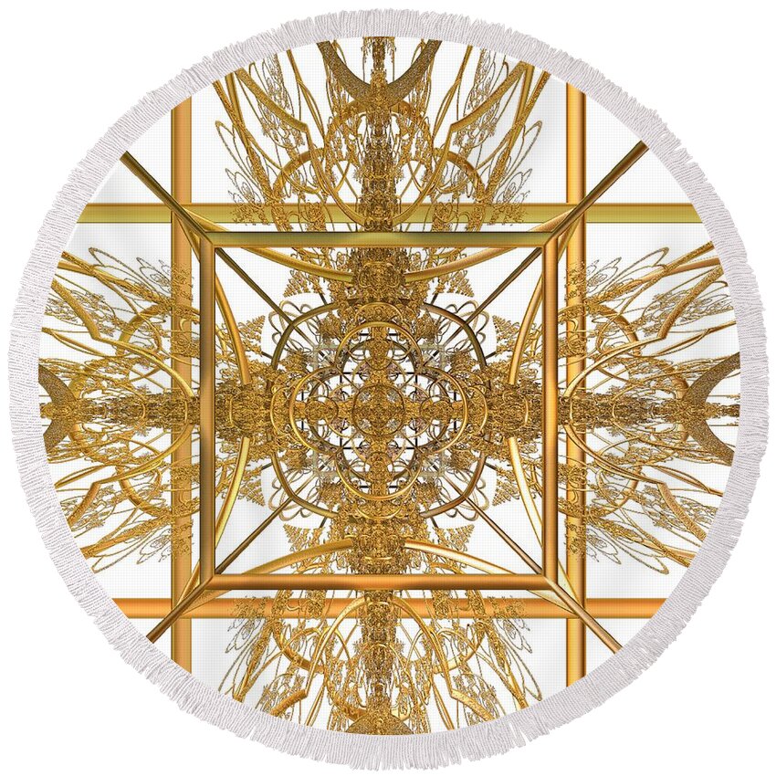 Gold Round Beach Towel featuring the digital art Keep of the Cross in White by Leslie Revels
