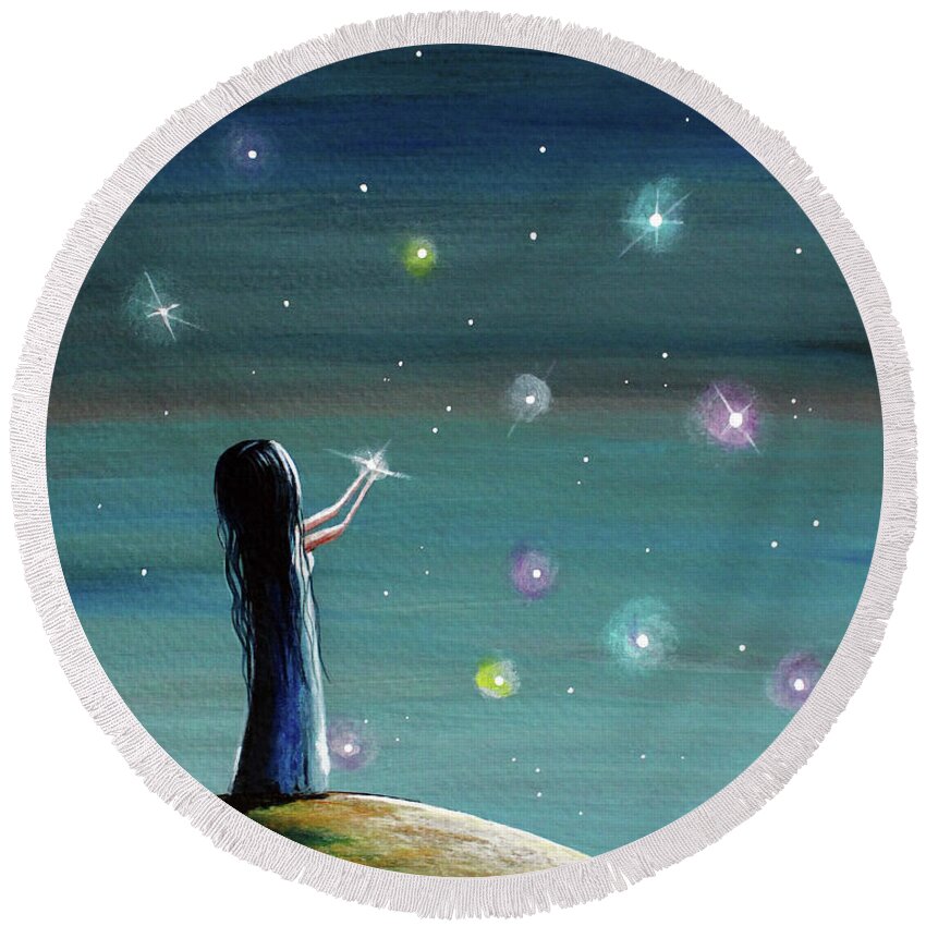 Fantasy Painting Round Beach Towel featuring the painting Keeping Her Dreams Alive Fantasy Painting by Moonlight Art Parlour