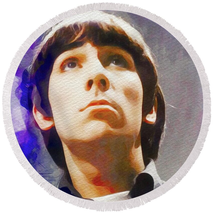Keith Round Beach Towel featuring the painting Keith Moon, Music Legend by Esoterica Art Agency