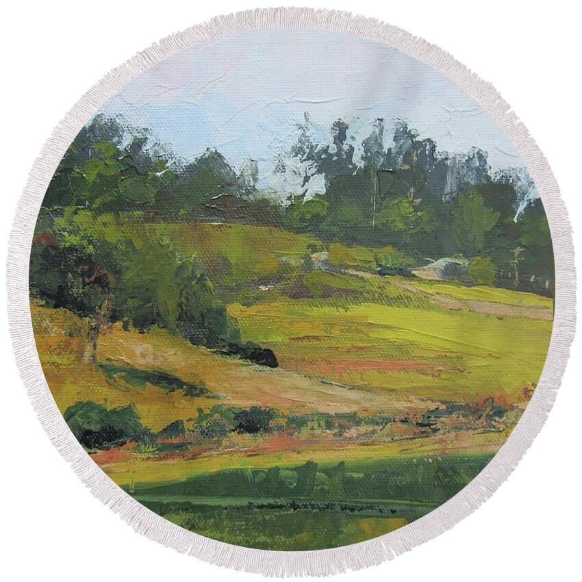 Landscape Round Beach Towel featuring the painting Kenilworth Hills Queensland Australia by Chris Hobel