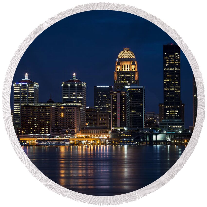 Louisville Round Beach Towel featuring the photograph Louisville at Night by Andrea Silies