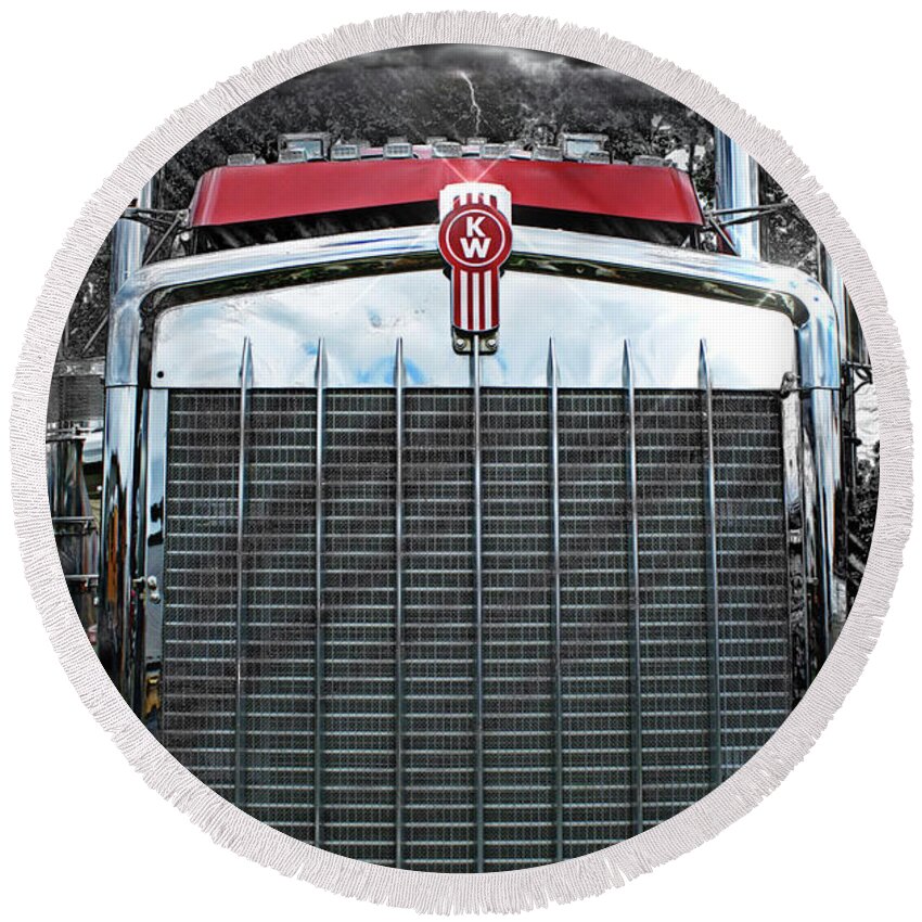 Trucks Round Beach Towel featuring the photograph Kenworth Grill by Randy Harris