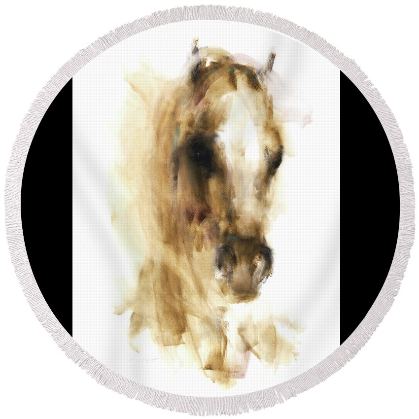 Equestrian Painting Round Beach Towel featuring the painting Kettal by Janette Lockett