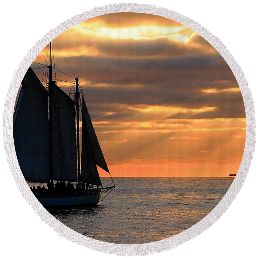 Water Round Beach Towel featuring the photograph Key West Sunset Sail 6 by Bob Slitzan