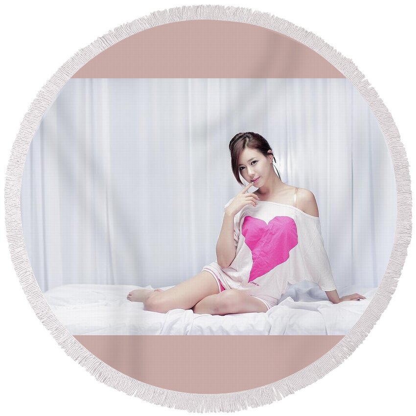 Kim Ha Yul Round Beach Towel featuring the digital art Kim Ha Yul by Maye Loeser