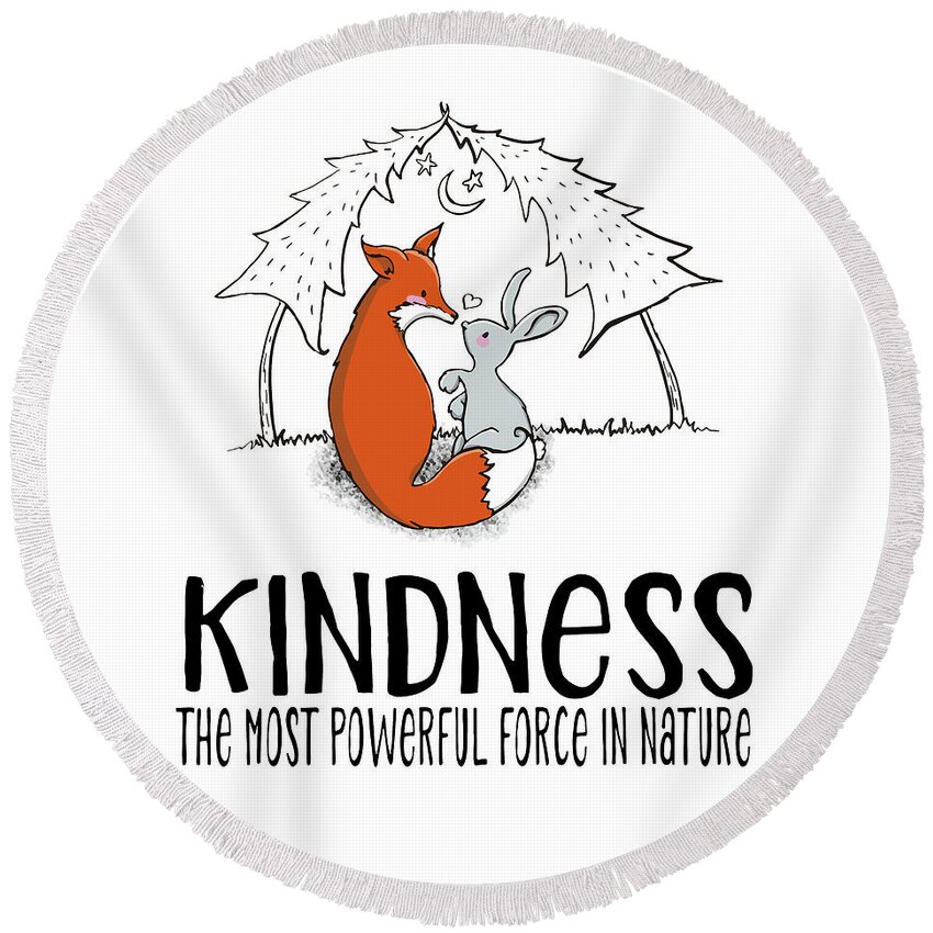 Kindness Round Beach Towel featuring the digital art Kindness Fox and Bunny by Laura Ostrowski